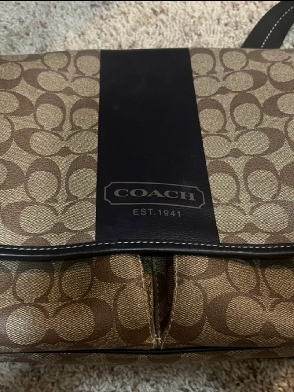 Coach Unisex Signature Heritage Monogram Messenger Bag in Brown